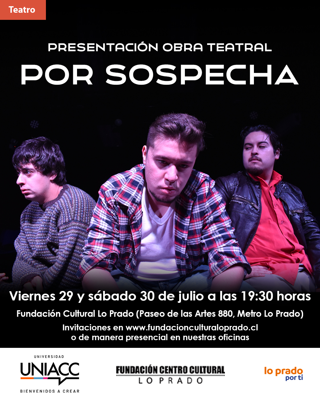 Afiche obra teatral Por Sospecha Lo Prado